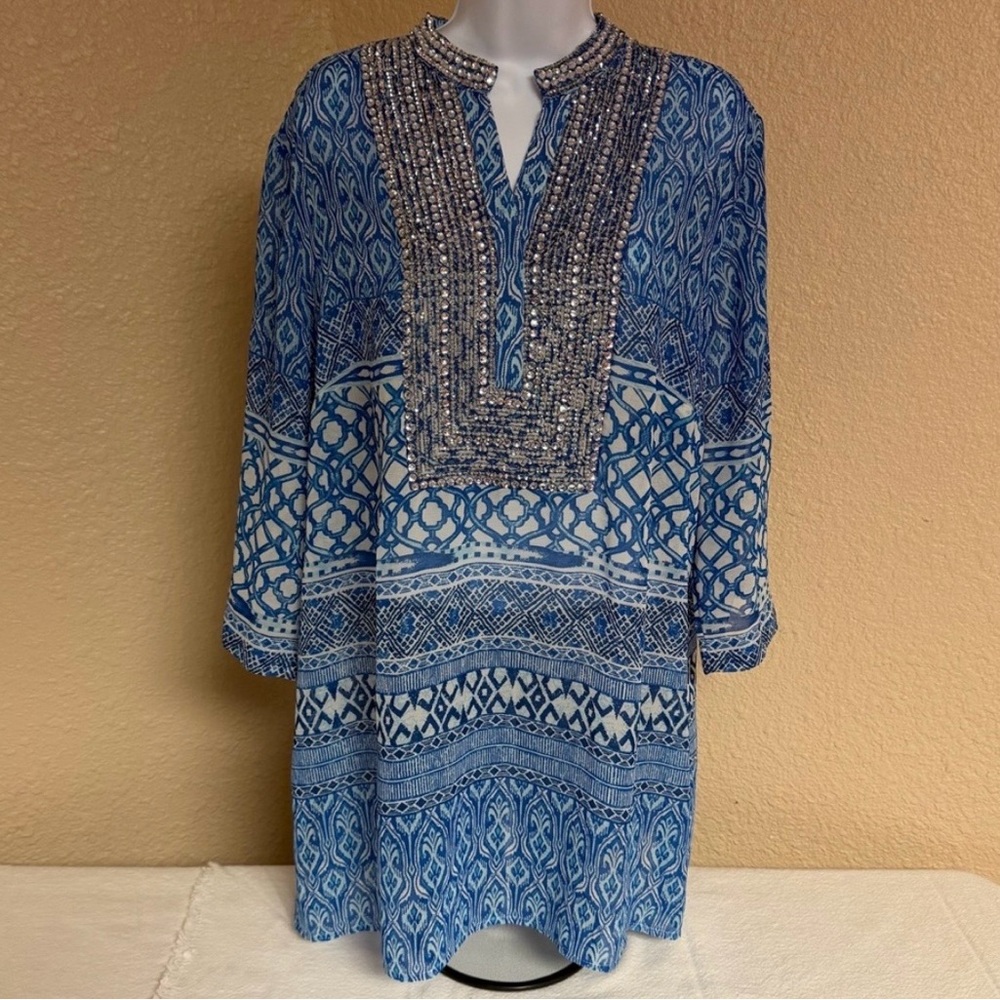 Chico's Blue and White Patterned Top